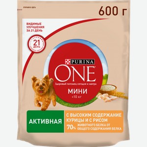 Сухой корм для собак Purina ONE Mini при активном образе жизни с курицей и рисом 600г
