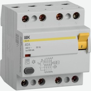 Выключатель дифф.тока УЗО IEK ВД1-63 (MDV10-4-040-100) 40A 100мА AC 4П 400В 4мод белый (упак.:1шт)