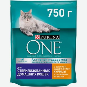 Корм сухой Purina One для стерилизованных кошек курица-цельные злаки, 750г Россия