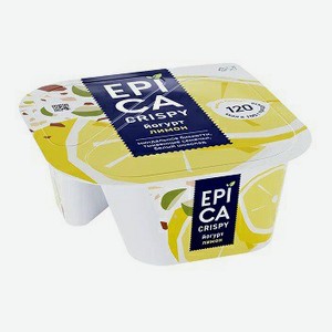 Йогурт Epica Crispy с лимоном и смесью из семян тыквы печенья бискотти и белого шоколада 8,6% 140 г