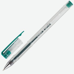 Ручка гелевая STAFF Basic, ЗЕЛЕНАЯ, корпус прозрачный, хром.детали, узел 0,5 мм, линия 0,35 мм