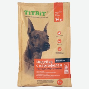 Сухой корм для собак всех пород TiTBiT гипоаллергенный индейка с картофелем, 1 кг