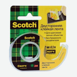 Лента клейкая Scotch двусторонняя, 12 мм х 6,3 м, шт