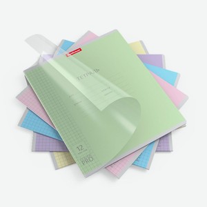 Тетрадь школьная ученическая с пластиковой обложкой на скобе ErichKrause Классика CoverPrо ассорти, А5+, 12 листов, клет