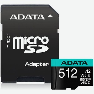Карта памяти microsdxc UHS-I U3 A-Data Premier Pro 512 ГБ, 100 МБ/с, Class 10, AUSDX512GUI3V30SA2-RA1, 1 шт., переходник SD