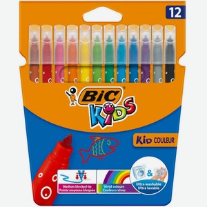 Фломастеры цветные Bic Kids Kid Couleur смываемые, 12 цветов