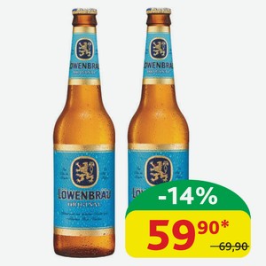 Пиво светлое Ловенбрау Оригинальное Пастеризованное 5.4%, ст/б, 0,45 л
