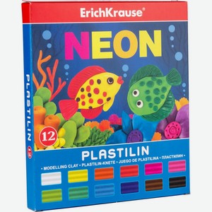 Пластилин ErichKrause Neon, 12 цветов