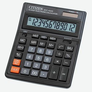 Калькулятор настольный Citizen SDC-444S 12 разрядов двойное питание 153x199x31мм, черный