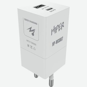 Сетевое зарядное устройство HIPER HP-WC007, USB-C + USB-A, 20Вт, 3A, белый