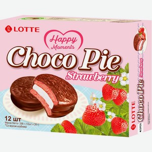 Печенье прослоенное глазированное LOTTE Choco Pie со вкусом клубники, Россия, 336 г