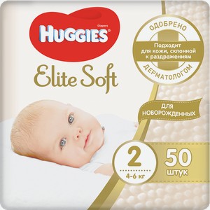 Подгузники Elite Soft р-р 2 (4-1,3 кг) 50шт Huggies