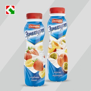 Напиток йогуртный  ЭРМИГУРТ , 1.2% 290г пэт: - клубника/банан - персик/маракуйя