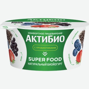 Биойогурт АктиБио Super Food с клубникой, голубикой, асаи и семенами чиа 2%, 140 г