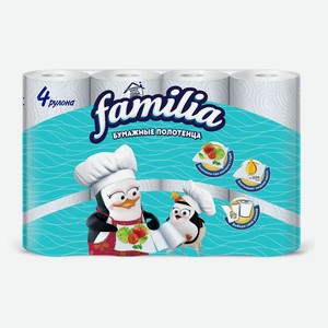 Бумажные полотенца Familia двухслойные, 4 рулона.
