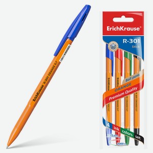 Ручка шариковая ErichKrause R-301 Orange Stick 0.7, 4 шт