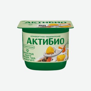 Йогурт Актибио виноград-манго-папайя-семена чиа 2.9%, 130г Россия