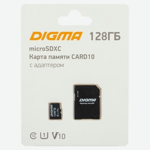 Флеш карта microsdxc 128Gb Class10 Digma CARD10 + adapter