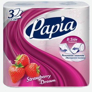 Туалетная бумага Papia Strawberry dream трехслойная, 4 рулона