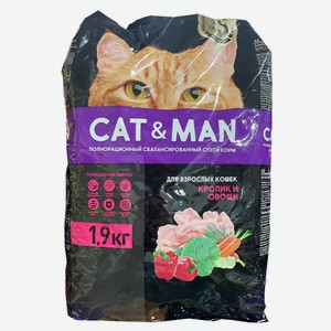 Корм сухой для взрослых кошек CAT&MAN с кроликом и овощами 1,9 кг