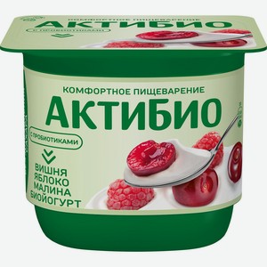 БЗМЖ Биойогурт без сахара Актибио вишня/ябл/мал 2,9% 130г