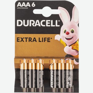 Батарейка ААА ЛР03 1,5 вольт Дюраселл универсальная Дюраселл к/у, 6 шт