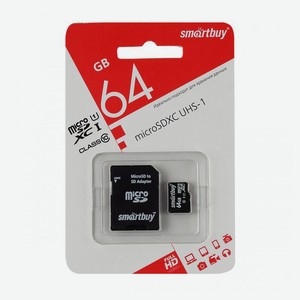Карта памяти MicroSD SmartBuy 64GB с адаптером