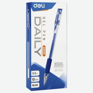 Ручка гелевая ДЕЛИ неавтоматическая, резин. манжета, 0.5мм, синяя, 1шт