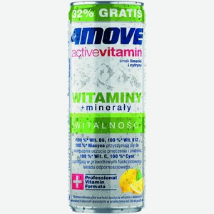 Напиток 4Move Active Vitamin Drink Vitamin +Minerals безалкогольный газированный, 330мл