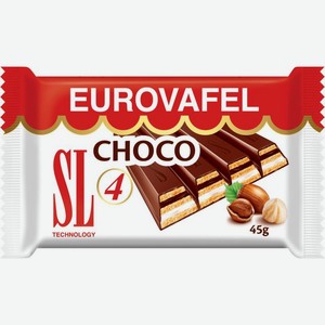 Вафли Eurovafel Choco 4 с какао и молочным кремом 42г