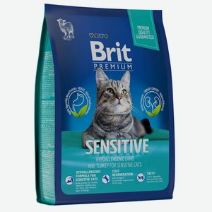 Сухой корм для кошек с чувствительным пищеварением BRIT Premium Cat Sensitive Ягненок и индейка, 2 кг