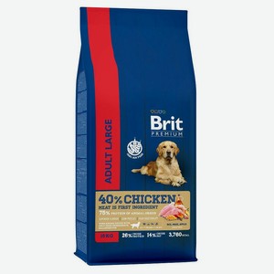 Сухой корм для взрослых собак крупных пород Brit Premium Adult L курица, 15 кг