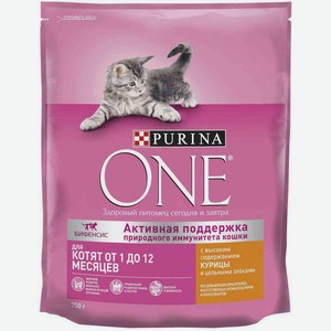 Корм для котят 1-12 месяцев Purina One с курицей и цельными злаками, 750 г