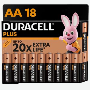 Батарейки Duracell Plus, АА, 18 шт (LR6-18BL PLUS)