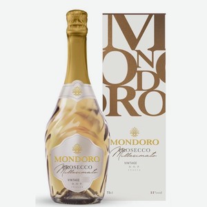 Вино игристое Mondoro Prosecco Millesimato белое сухое в подарочной упаковке, 0.75л Италия