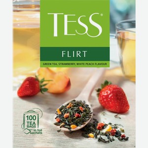Чай зелёный байховый Tess Flirt с ароматом белого персика и клубники 100пак 150г