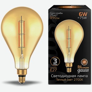 Светодиодная лампа Gauss Filament PS160 6W 890lm 2700К Е27 Golden straight (179802118)
