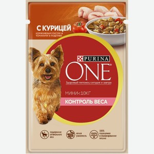 Влажный корм для собак мини пород Purina One Контроль веса с курицей, коричневым рисом и томатами в подливе, 85 г