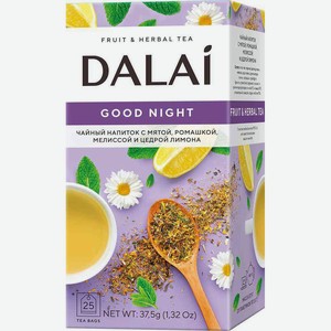 Чайный напиток Dalai Good Night с мятой, ромашкой, мелиссой и цедрой лимона, 25×1,5 г