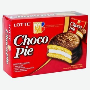 Пирожное Lotte Choco Pie печенье в глазури, 4 шт., 112 г, картонная коробка