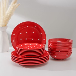 Сервиз столовый  Красный горох : 6 тарелок 19 см, 6 тарелок 27 см, 6 мисок 19 см