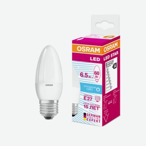 Лампа светодиодная Osram E27 6.5Вт холодный белый свет свеча Китай