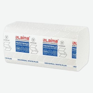 Бумажные полотенца Laima H3 Universal White Plus, 1-слойные, V-сложение, 22х23 см, 20 пачек х 250 листов, белые (111344)