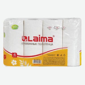 Бумажные полотенца Laima 2-х слойные, 22х23 см, 4х18 м, белые (128725)