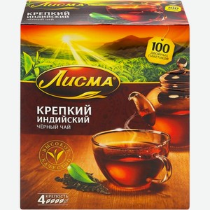 Чай черный ЛИСМА Крепкий индийский байховый к/уп, Россия, 100 пак