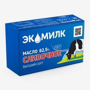 Масло сливочное ЭКОМИЛК 82,5% без змж, Россия, 380 г