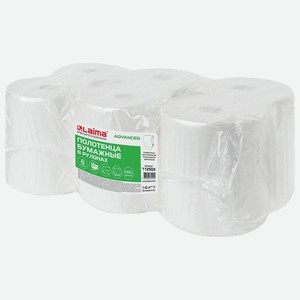 Бумажные полотенца Laima Advanced, рулонные, система H1, однослойные, 200 м, белые, 6 рулонов (112503)