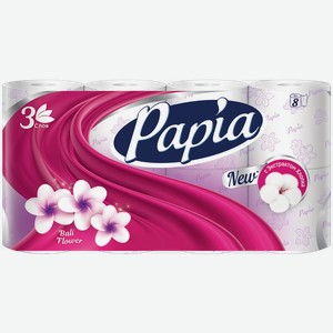 Бумага туалетная PAPIA Bali Flower 3-слоя, 8шт