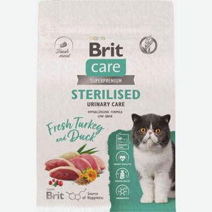 Сухой корм для взрослых стерилизованных кошек Brit Care Superpremium Индейка и утка, 400 г