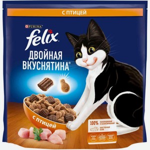 Сухой корм для взрослых кошек Felix Двойная вкуснятина с птицей, 1,3 кг